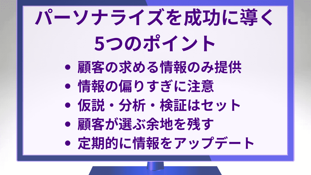 テレビモニターに書かれた5つの成功のポイント